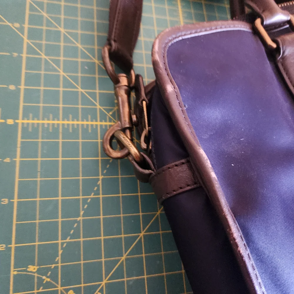 Coach Brown and Blue Leather Briefcase with Structured Design